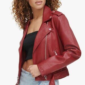 XL💕 Levi's Belted Motorcycle Red Wine Faux Leather Jacket